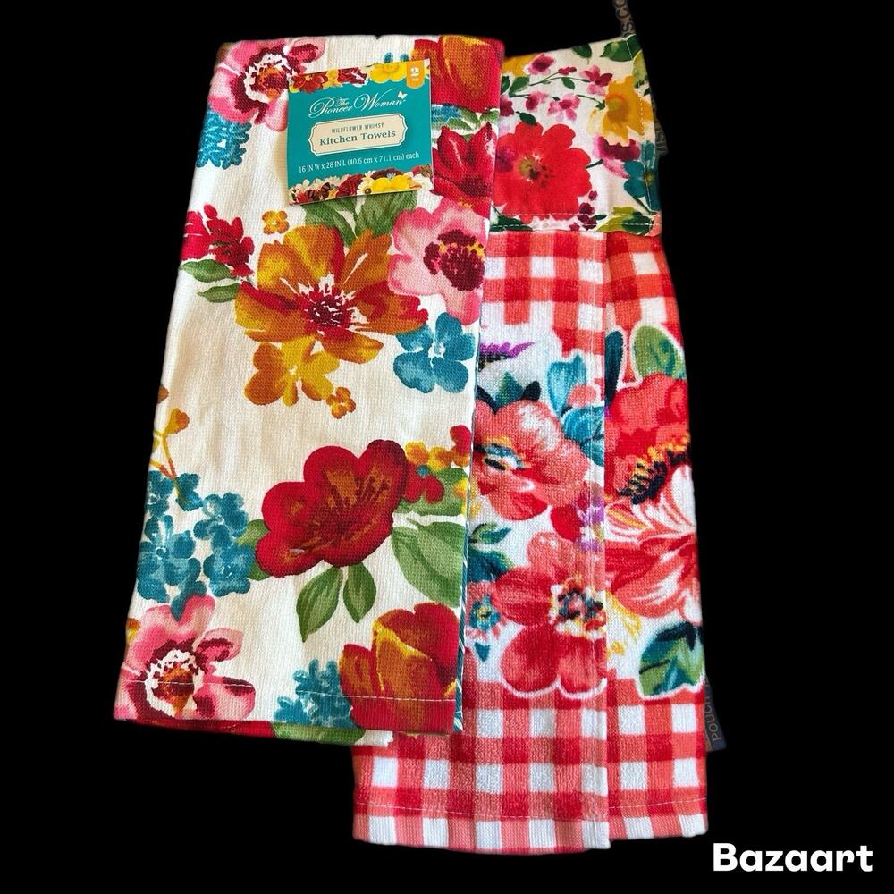 3 The Pioneer Woman Wildflower Whimsy Sweet Romance Cotton Kitchen Towels